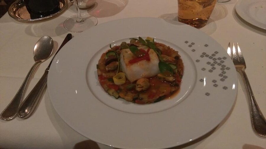 Seared Haddock with Mussels and Caponata