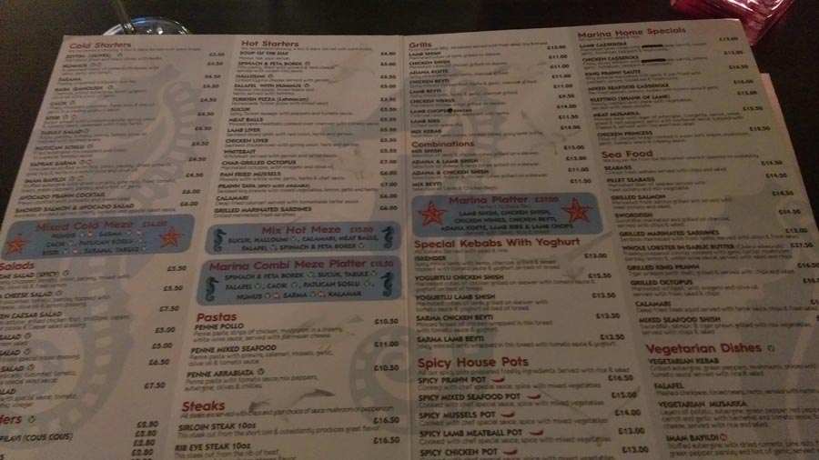 Marina menu