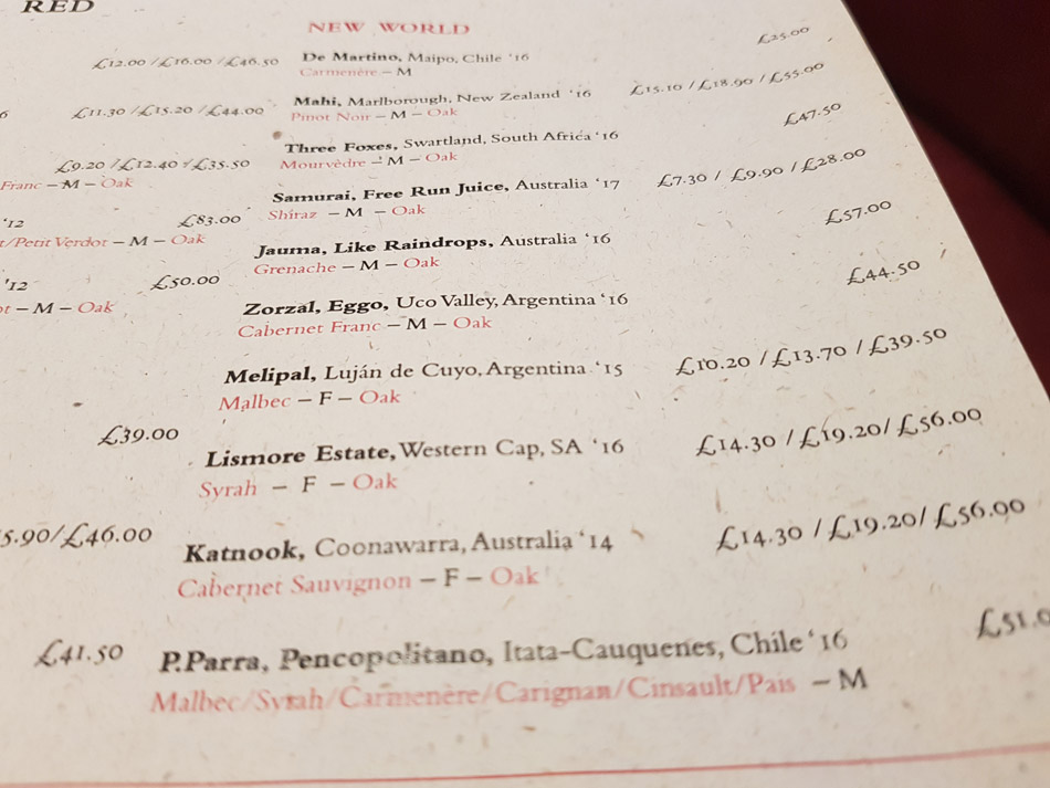 The Jugged hare wine list