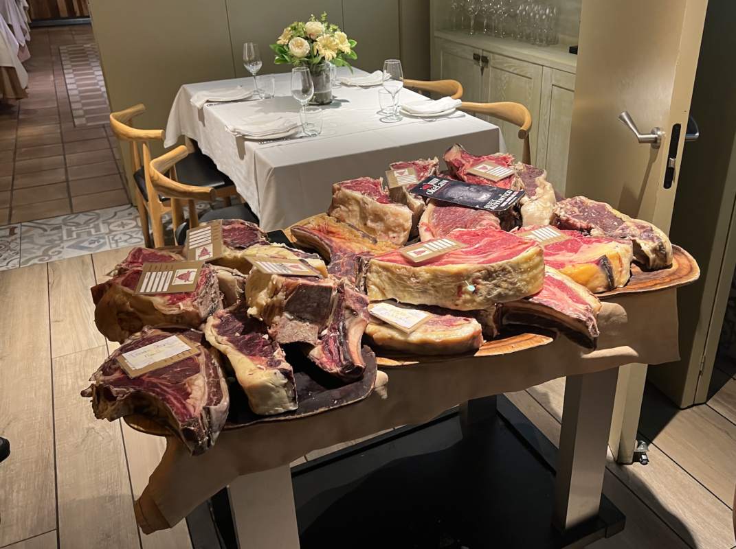 Table display of meat selection at Asador Hinaki Malaga Table display of meat selection at Asador Hinaki Malaga