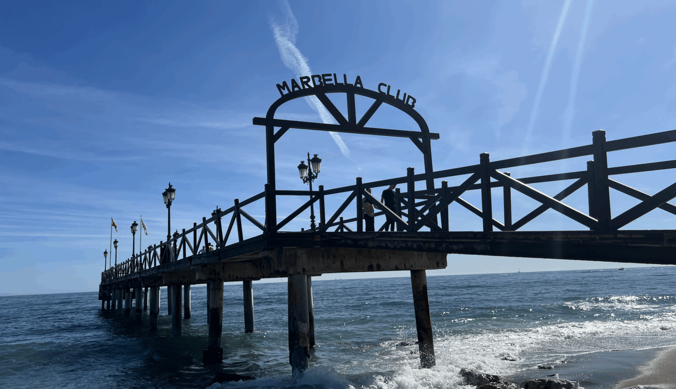 Marbella Club Hotel luxury beachfront with iconic wooden pontoon on Golden Mile