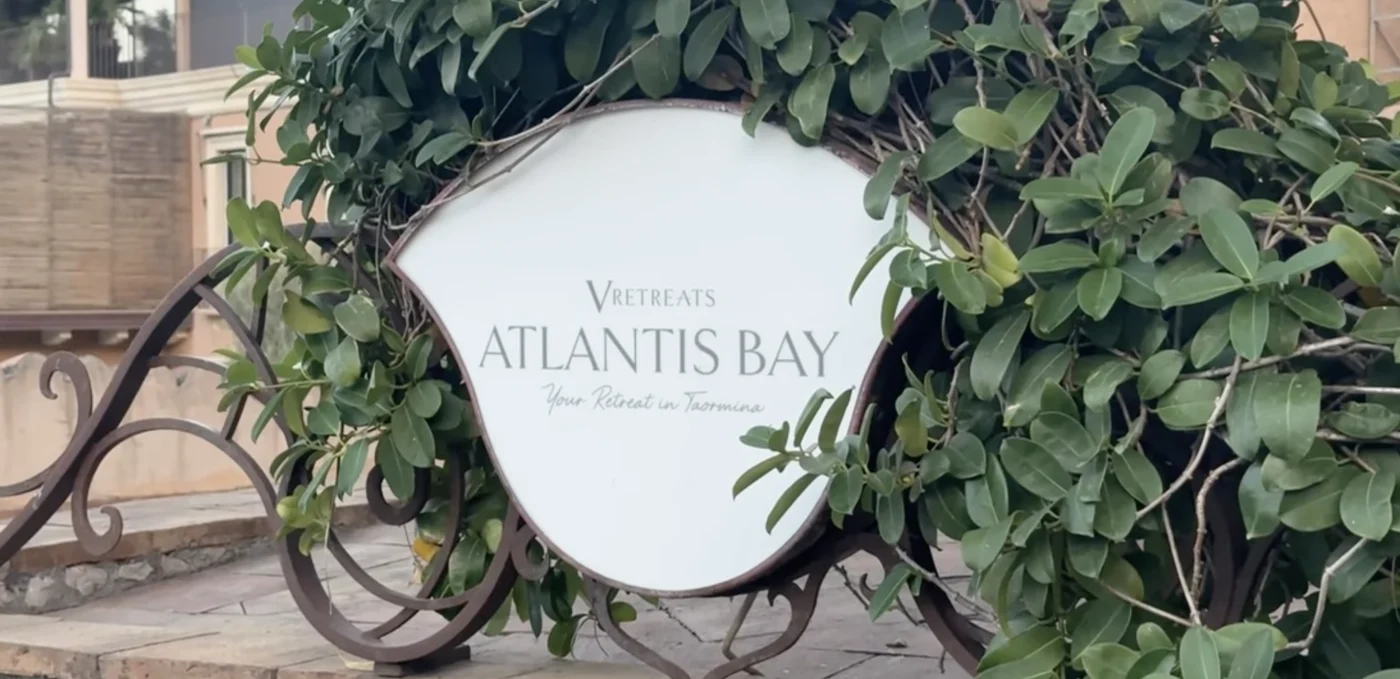 Atlantis Bay Taormina Sicily Entrance Sign Wreath Greenery Eucalyptus