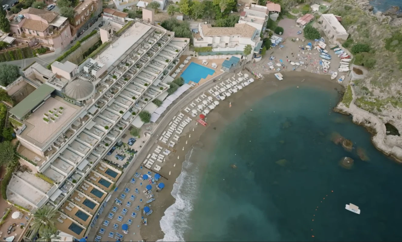 Mazzaro Sea Palace Taormina Aerial Hotel Complex Beach Pool Multiple Levels Sandy Shore