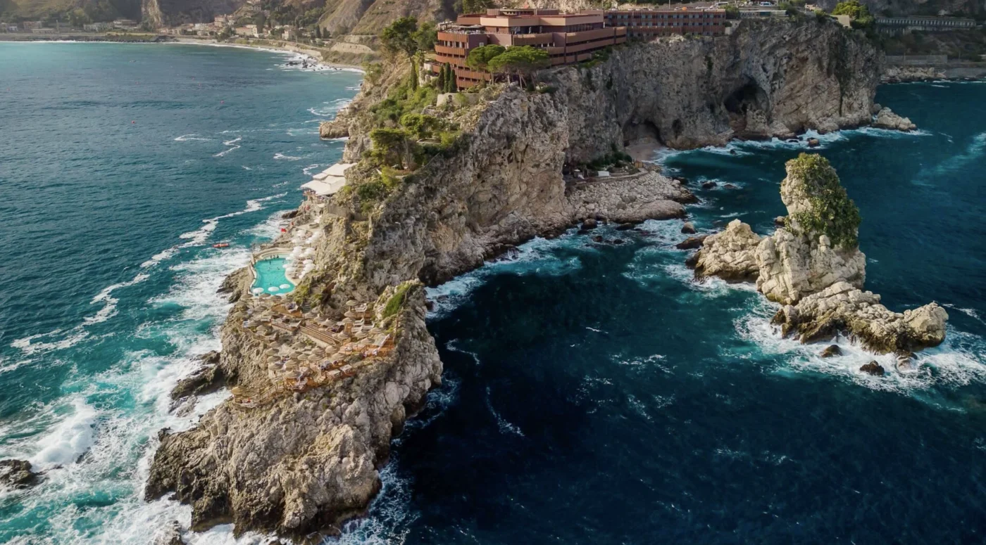 Una hotel Capotaormina aerial view rocky coast