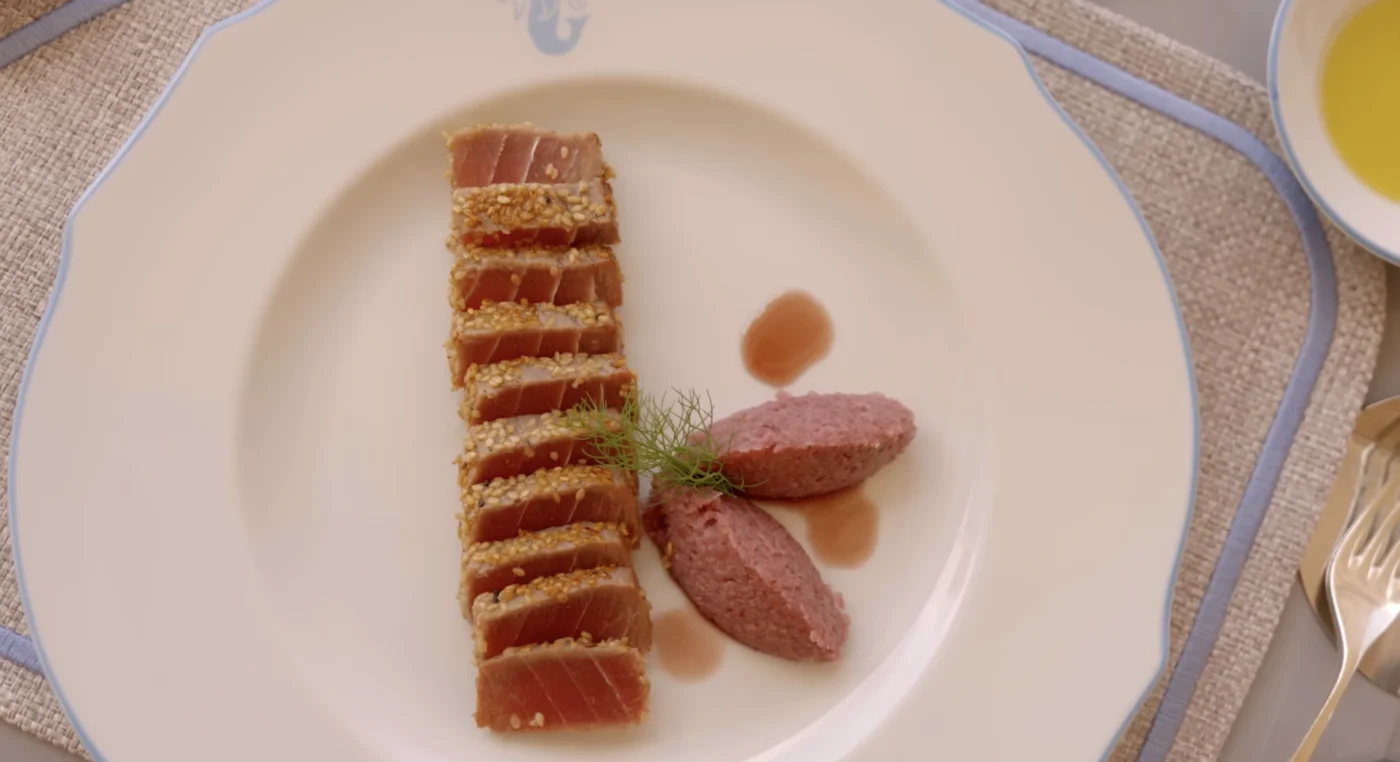 Villa Sant Andrea Taormina Seared Tuna Sesame Crust Pink Mousse Plated Presentation