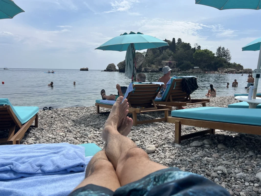 Hotel La Plage Taormina relaxing on a deck chair