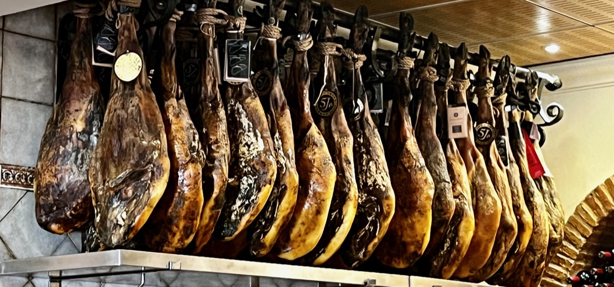 Thinly sliced jamón ibérico de bellota served at Mesón Ibérico bar in Malaga