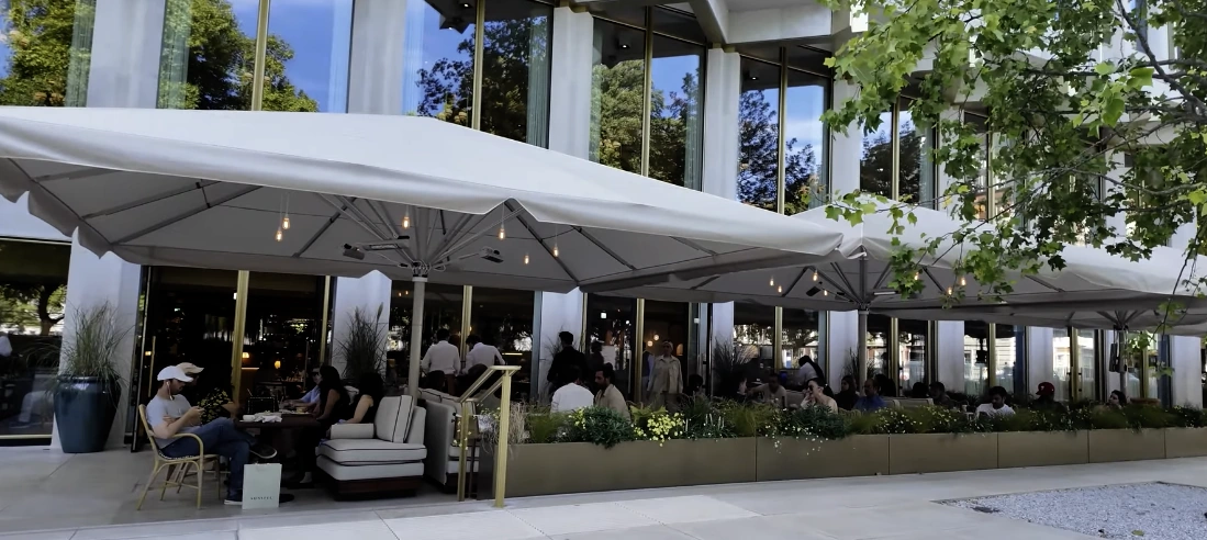 Carbone London at The Chancery Rosewood — terrace onto Grosvenor Square with evening diners