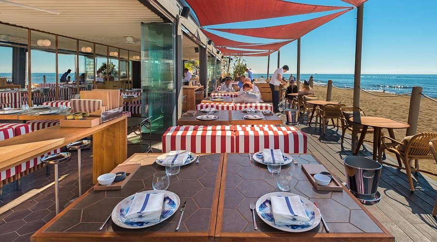 Soleo beach restaurant on Playa El Faro central Marbella at Hotel El Fuerte