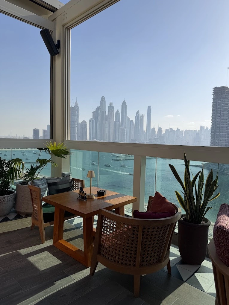 Above Eleven rooftop restaurant Palm Jumeirah Dubai skyline and sea view