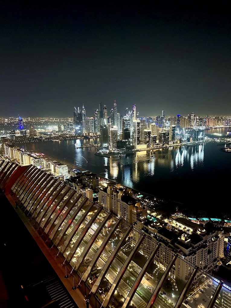 CouCou Dubai rooftop restaurant Palm Tower 360 degree view Palm Jumeirah night