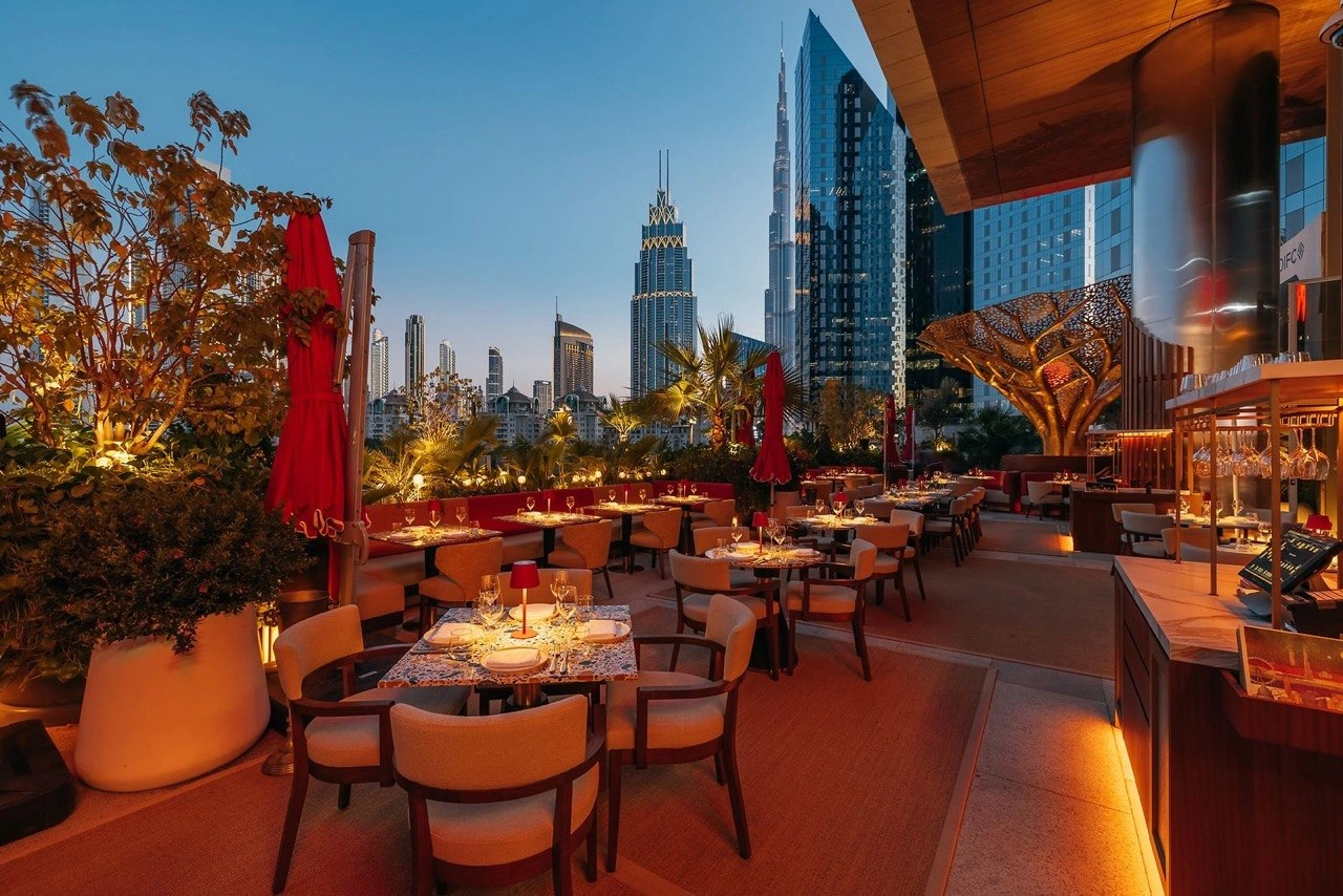 Duck and Waffle DIFC Dubai greenhouse dining room Burj Khalifa view