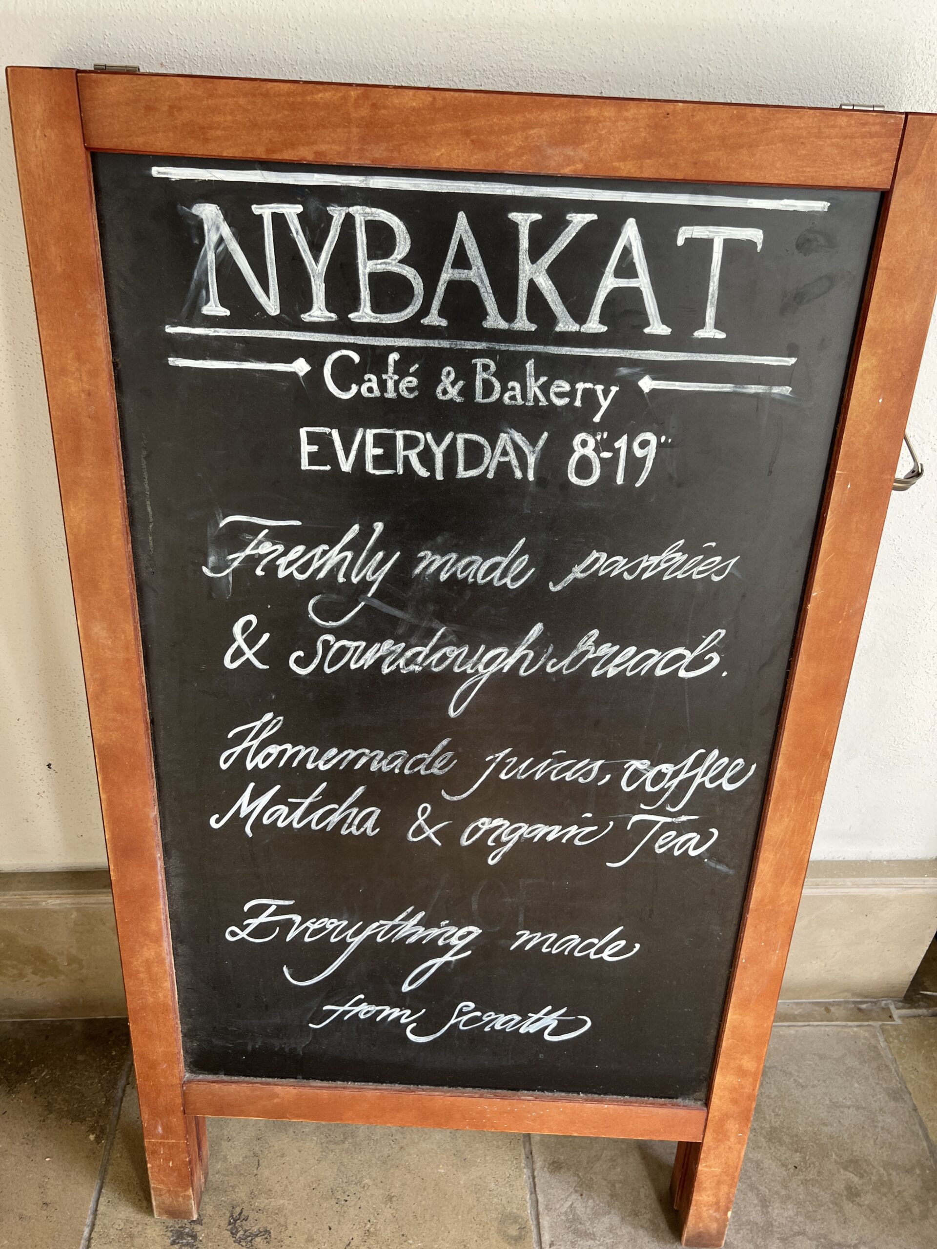 Nybakat cafe and bakery sign at Forum Marbella