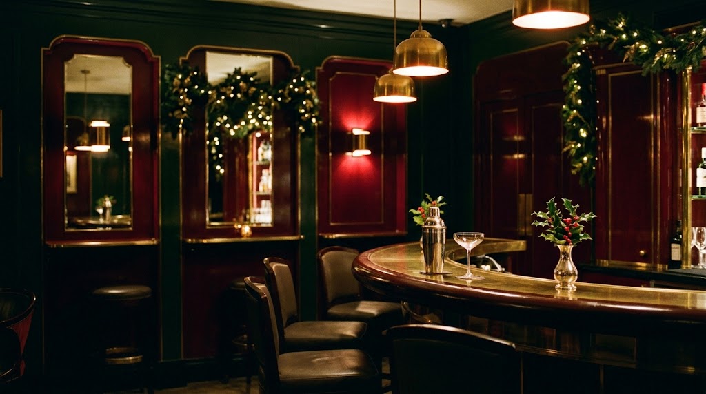 Claridge's The Fumoir bar interior decorated for Christmas
