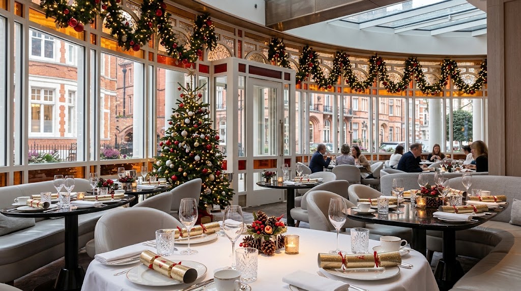 Jean-Georges at The Connaught Mayfair dressed for Christmas Day lunch with festive table settings