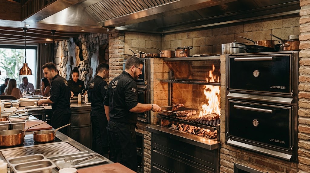 Josper grill kitchen at Leña by Dani García, Puente Romano, Marbella