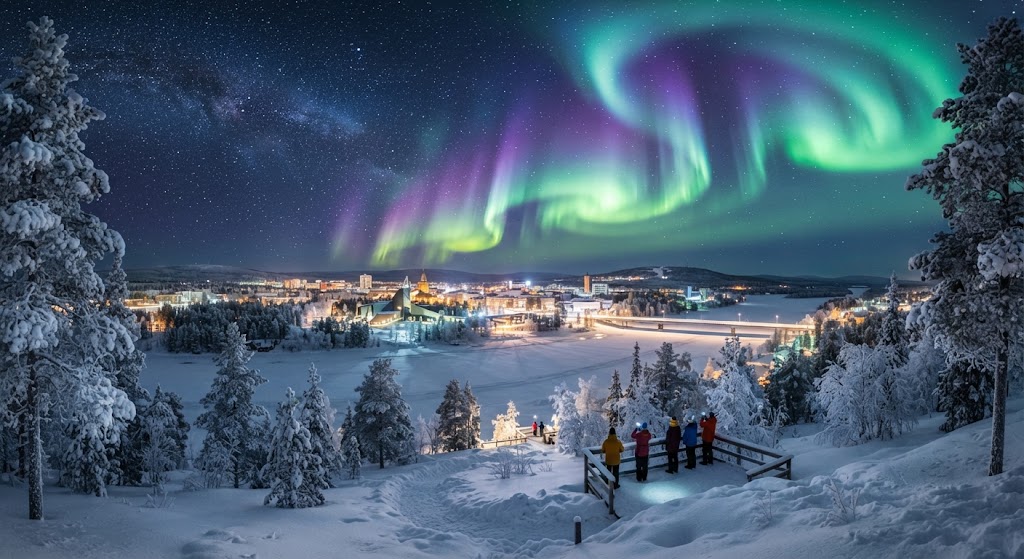 Northern lights over Rovaniemi in Finnish Lapland