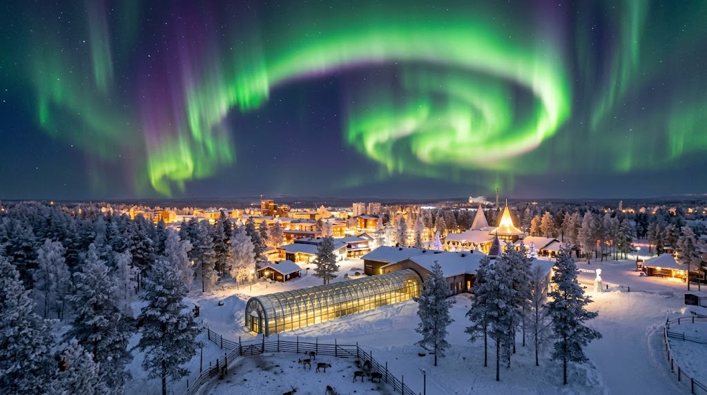 Northern lights over Rovaniemi in Finnish Lapland