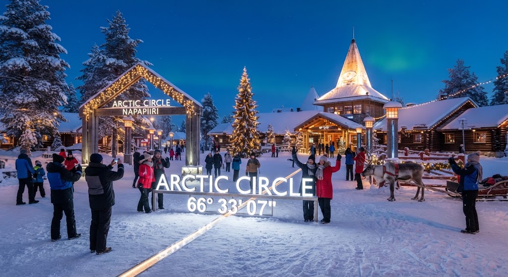 The Arctic Circle line in Santa Claus Village, Rovaniemi