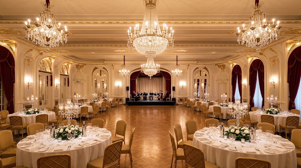 The Savoy Lancaster Ballroom set for the annual New Year's Eve black-tie gala