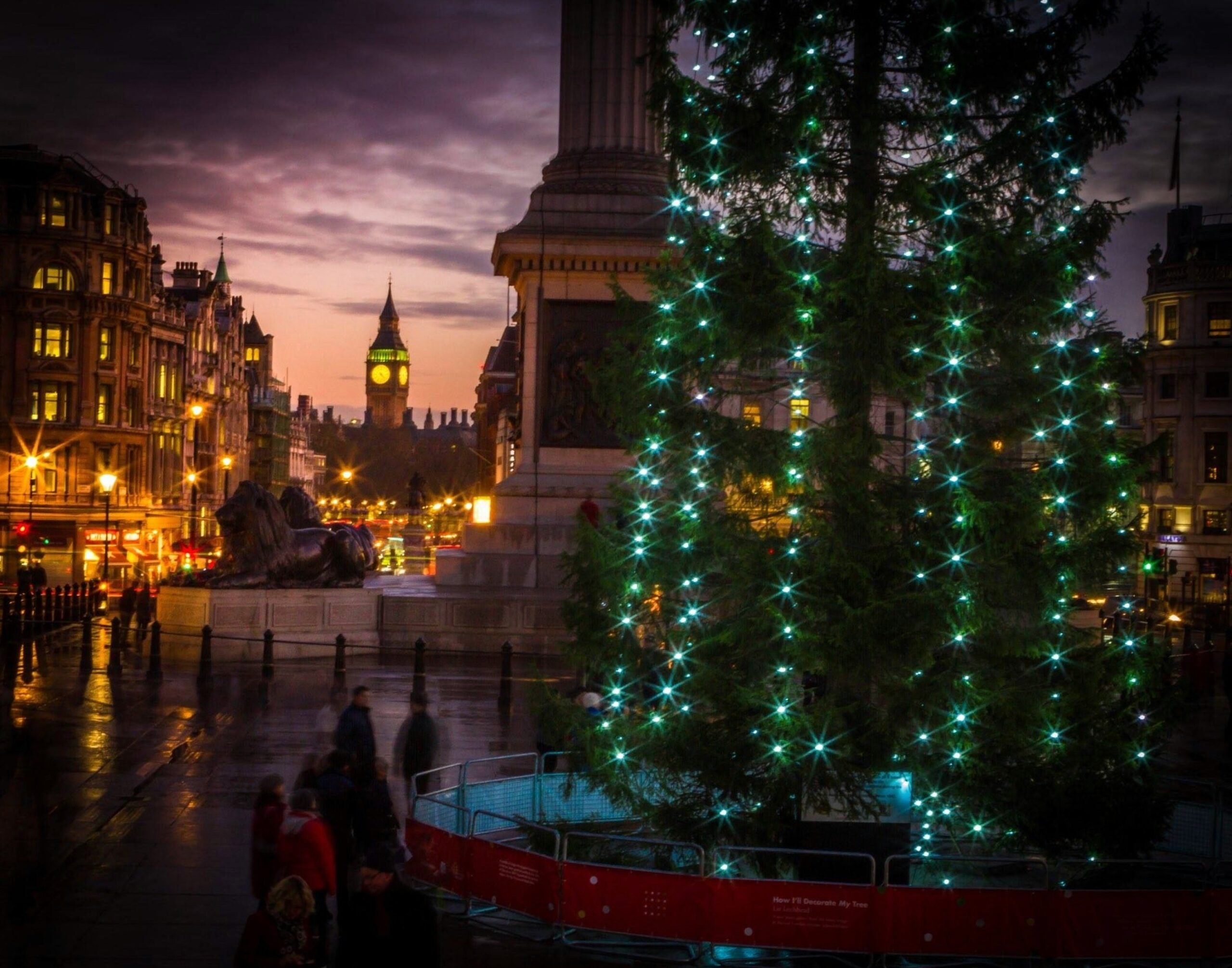 Norwegian Christmas tree in Trafalgar Square in front of the National Gallery, London